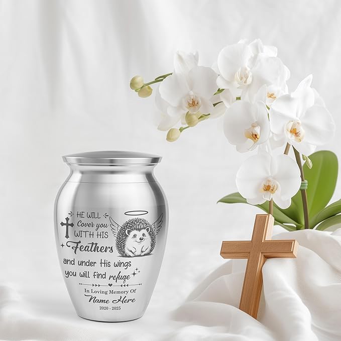 Artsy Woodsy Personalized Hedgehog Pet Memorial Cremation Mini Urn, Decorative Keepsake Small Urns for Ashes 2.56 inch, Remembrance Gifts for Pet Lovers in Loving Memory (06, 2.56x1.77)
