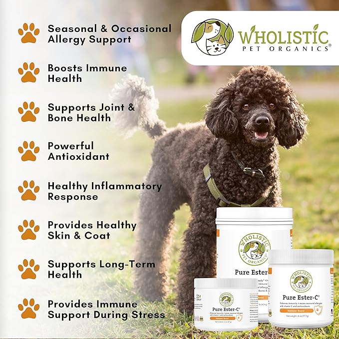 Wholistic Pet Organics Pure Ester-C Powder for Dogs - 2 Oz - Healthy Alternative to Dog Allergy Chews - Vitamin C Supplement for Dog Allergy Relief, Immune Support, Itch Relief for Dogs - Made in USA