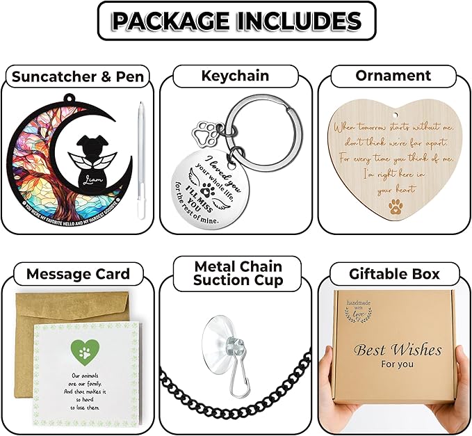 6" Dog Angel Memorial Suncatcher, Engraved Pet Memorial Ornament, Pet Sympathy Keychain, Loss of Animal Sympathy Card, Rainbow Bridge Dog Loss Gift, My Favorite Hello Hardest Goodbye PS190