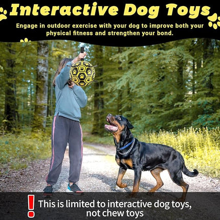 Diman Dog Balls Toys: Soccer Balls for Dogs with Straps, Outdoor Dog Toys, Waterpool Ball, Interactive, Training, Pet Birthday Gifts for Smll Medium Large (Black,Yellow)