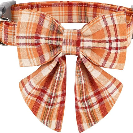 Lionet Paws Fall Dog Collar with Bowtie, Orange Dog Collar with Plastic Buckle for Medium Dog Halloween Thanksgiving Day Gift, M, 13.5-22 in