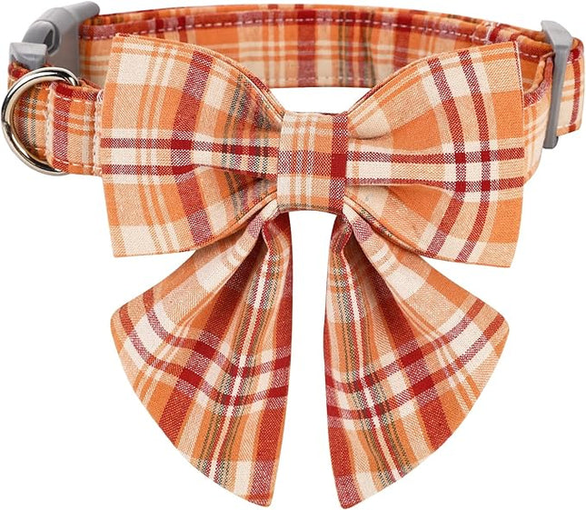 Lionet Paws Fall Dog Collar with Bowtie, Orange Dog Collar with Plastic Buckle for Puppy Small Dog Halloween Thanksgiving Day Gift, XS, 8-12 in