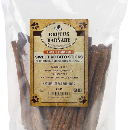 BRUTUS & BARNABY USA Sweet Potato Dog Treats - Crunchy Grain Free Cinnamon Apple Sticks, Promotes Positive Gut Health with Natural Anti-Diarrhea Properties (Cinnamon & Apple, 2 lb)