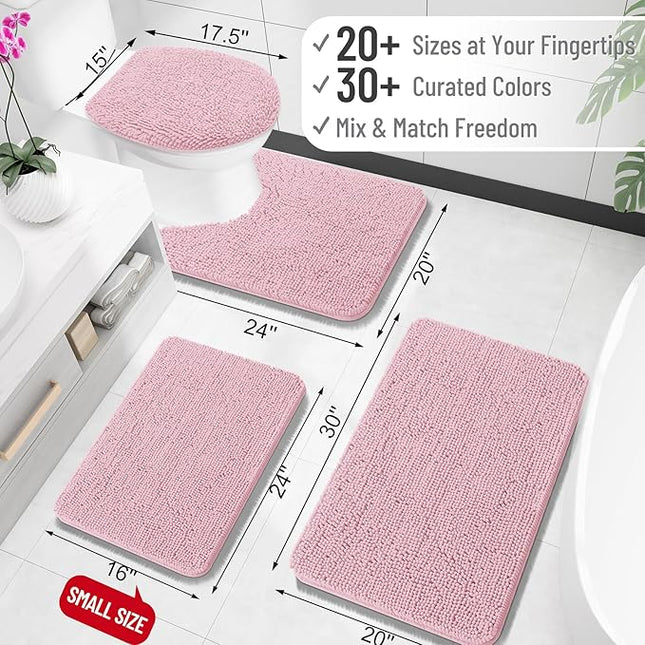 OLANLY Toilet Rugs U-Shaped 24x20, Extra Soft Absorbent Chenille Contour Bathroom Rugs for Toilet, Dry Quickly, Machine Washable, Non-Slip Bath Mat, Dusty Rose