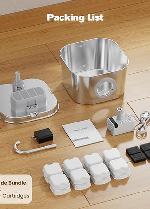 Cat Water Fountain with 8 Filters + 5 Sponges,Small Pet Waterer Dispenser Fountains for Drinking Cats Indoor Metal Automatic Waterer Bowl 24/7 Running Auto Kitty Watering Supplies Quiet Pump