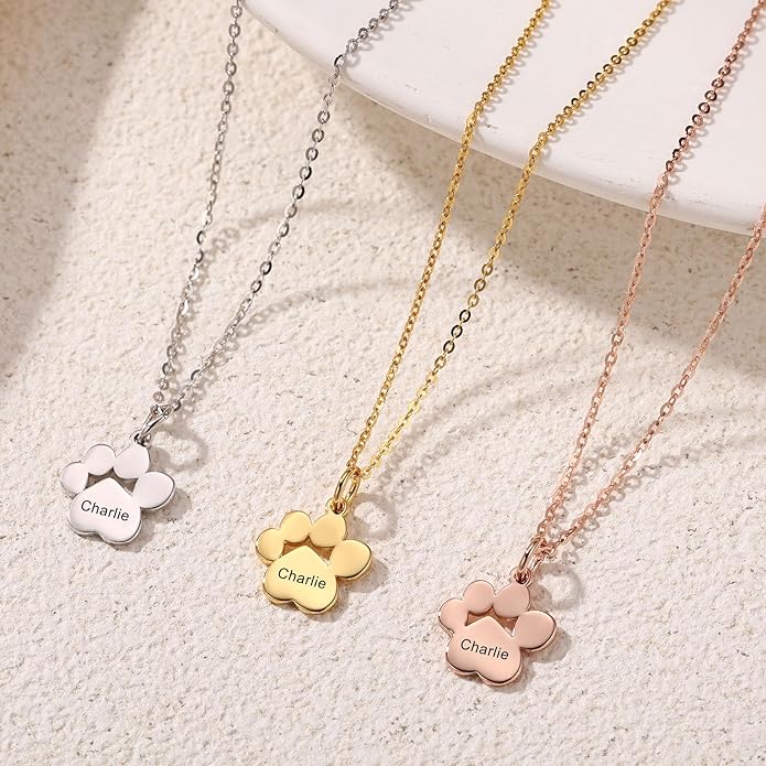 MeMeDIY Personalized Paw Print Necklace for Women Engraved Name Dog Paw Necklace Stainless Steel/925 Sterling Silver Paw Necklace Pet Memorial Necklace 1-4 Cat Paw Print Necklace