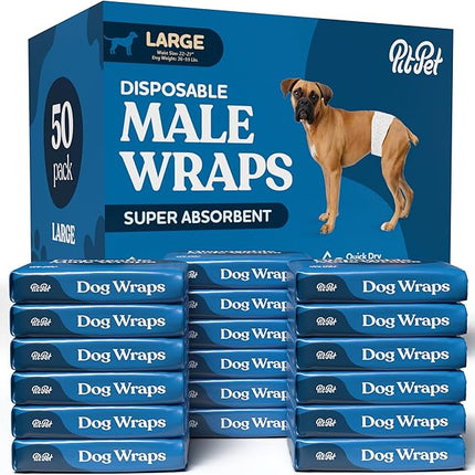 Comfortable Male Dog Diapers - 50-Pack Super Absorbent Disposable Male Dog Wraps- FlashDry Gel Technology, Wetness Indicator Doggie Diapers- Leakproof Belly Wraps for Incontinence, Excitable Urination