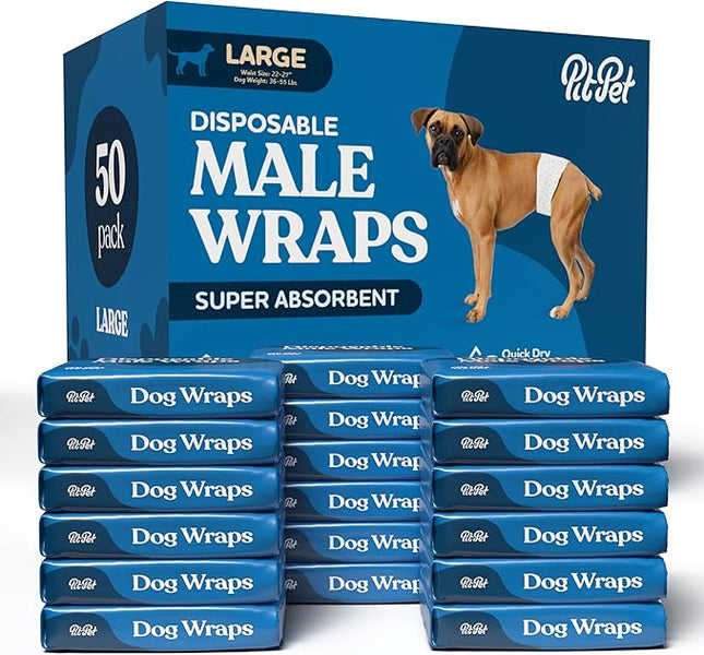 Comfortable Male Dog Diapers - 50-Pack Super Absorbent Disposable Male Dog Wraps- FlashDry Gel Technology, Wetness Indicator Doggie Diapers- Leakproof Belly Wraps for Incontinence, Excitable Urination
