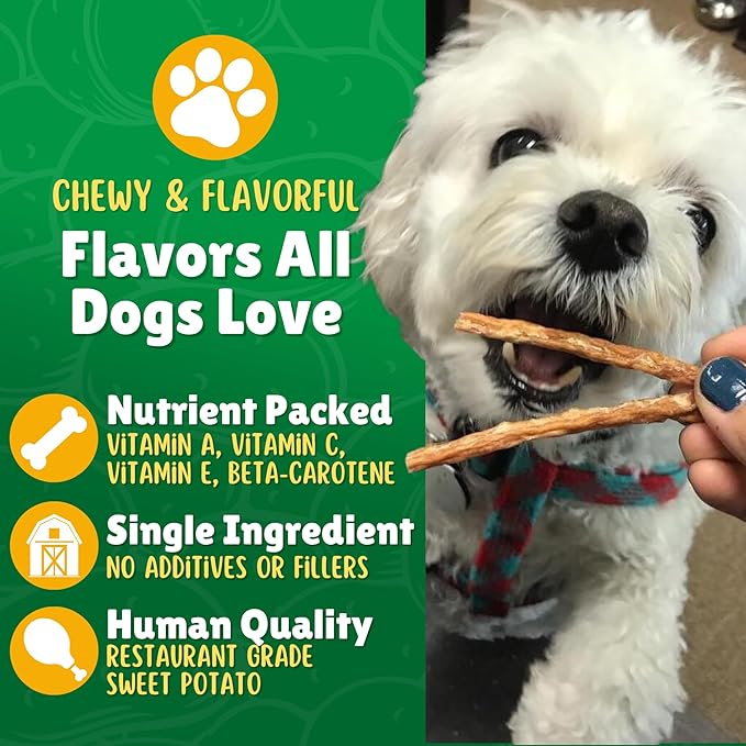 Lucky Premium Treats Sweet Potato Straws Sweet Potato Dog Treats 13oz. - All Natural Chewy Veggie Dog Treats for Small & Medium Dogs - Training Reward Made in USA