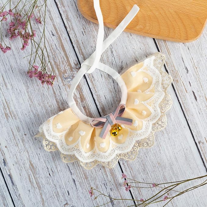 2PCS Dog Cat Collar with Bell Bow Lace Pet Bib Cute Scarfs Necklace Neck Strap for Pet Costume Supplies