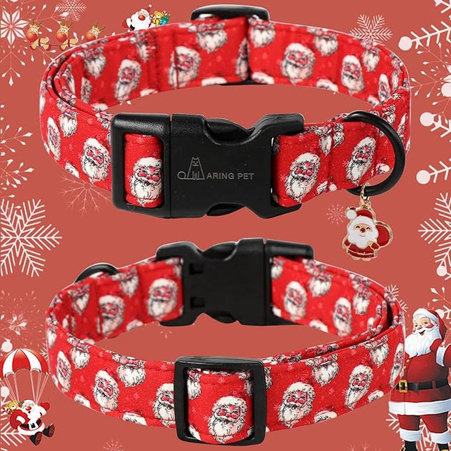 ARING PET Christmas Dog Collar-Cute Red Santa Claus Dog Collars, Adjustable Christmas Pet Collars Puppy Collar with Quick Release Buckle for Girl&Boy Dogs