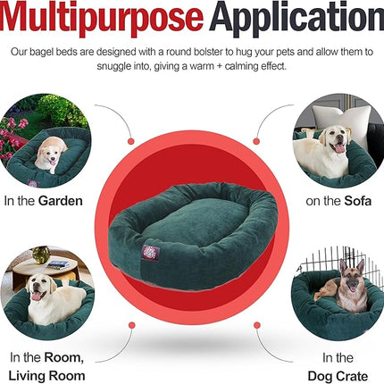 Majestic Pet 24 Inch Micro Velvet Calming Dog Bed Washable – Cozy Soft Round Dog Bed with Spine for Head Support - Fluffy Donut Dog Bed 24x19x7 (inch) – Round Pet Bed Small – Marine