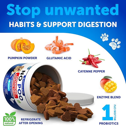 No Poo Chews for Dogs - Coprophagia Stool Eating Deterrent - Stop Eating Poop Treats with Probiotics, Digestive Enzymes, Pumpkin - Prevent Dog, Puppy from Eating Poop - Gut Health Support Supplement