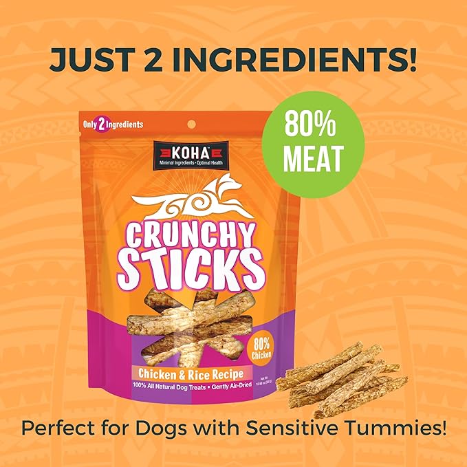 KOHA Pet Crunchy Sticks Dog Treats Variety 2-Pack - Chicken & Beef Crunchy Treats- Two Ingredient Treat for Dogs for Sensitive Stomachs, Healthy Reward for Dogs