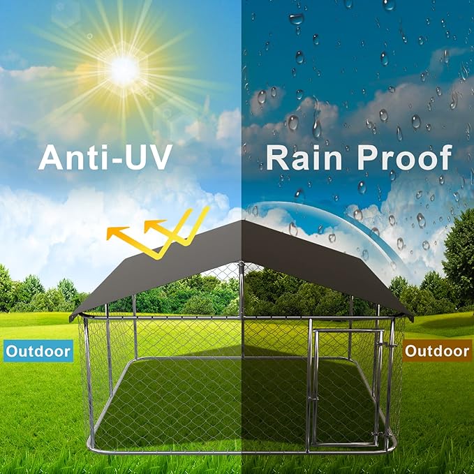 80"x 80" Outdoor Dog Enclosure Heavy Duty Dog Kennel House Mesh Dog Big Cage Pet Kennel Steel Fence with Secure Lock