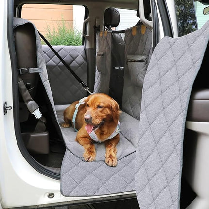 Large Back Seat Extender for Dogs, Paw-Proof & Waterproof Pet Seat Cover with Door Protection for Full-Size Crewcab Trucks, Dog Hammock Reinforced with Glass-Fiber Rods