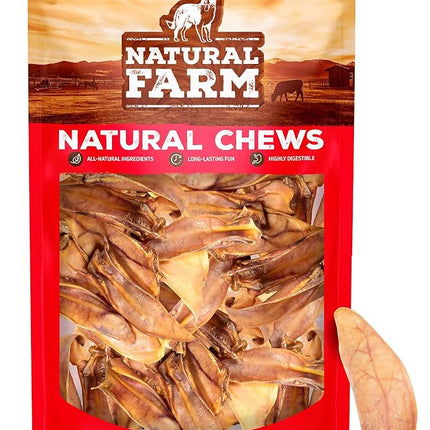 Natural Farm Half Pig Ears for Dogs (25-Pack), One Ingredient: Natural Pigs Ears, Air Dried, Long-Lasting & Highly Digestible Treats, Great for Puppy and Large/Medium Dogs