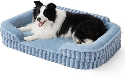 LE SURE Cute Dog Beds for Extra Large Dogs, Orthopedic Waterproof XL Pet Bed with Sides, High Back Non-Slip and Egg-Crate Foam Big Dog Couch Sofa with Washable Removable Cover, Blue