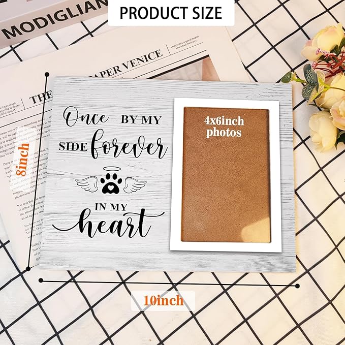 Pet Memorial Picture Frame, Cats or Dogs Wooden Picture Frame, Memorial Pets Loss Photo Frame, Pet Loss Sympathy Gift for Pet Owner, You Left Paw Prints on Our Heart Forever,4x6Inch Photo