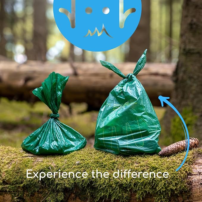Woofpanion Improved Dog Poop Bags - Extra Strong Leak Proof Waste Bags Made from Recycled Plastic Unscented Refill Rolls for Easy Cleanup 8 rolls | 120 bags