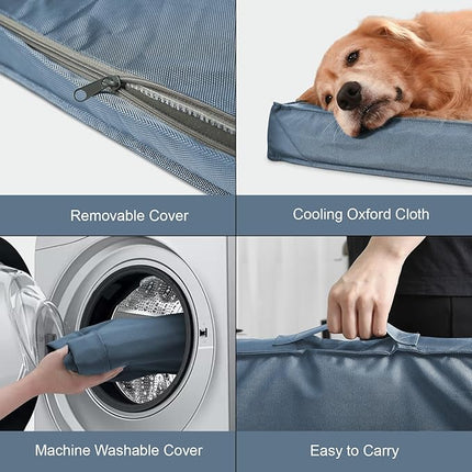 Large Outdoor All Weather Dog Bed, Waterproof Pet Bed for Large Dogs, Orthopedic Egg Crate Foam with Washable Removable Oxford Cooling Cover, 36x27 Inch, Blue