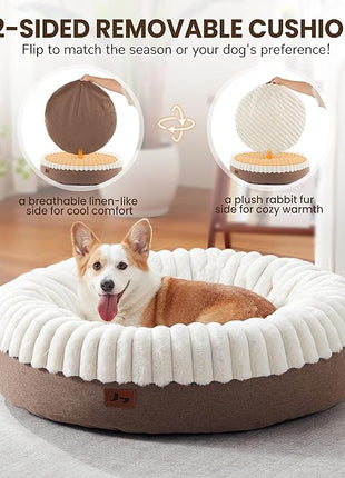 Calming Donut Dog Bed - 36" Round Washable Large Size Pet Bed for Dogs and Cats, Anti-Slip Corduroy Fleece Cat Bed, Anti-Anxiety Cushion with Anti-Slip Bottom