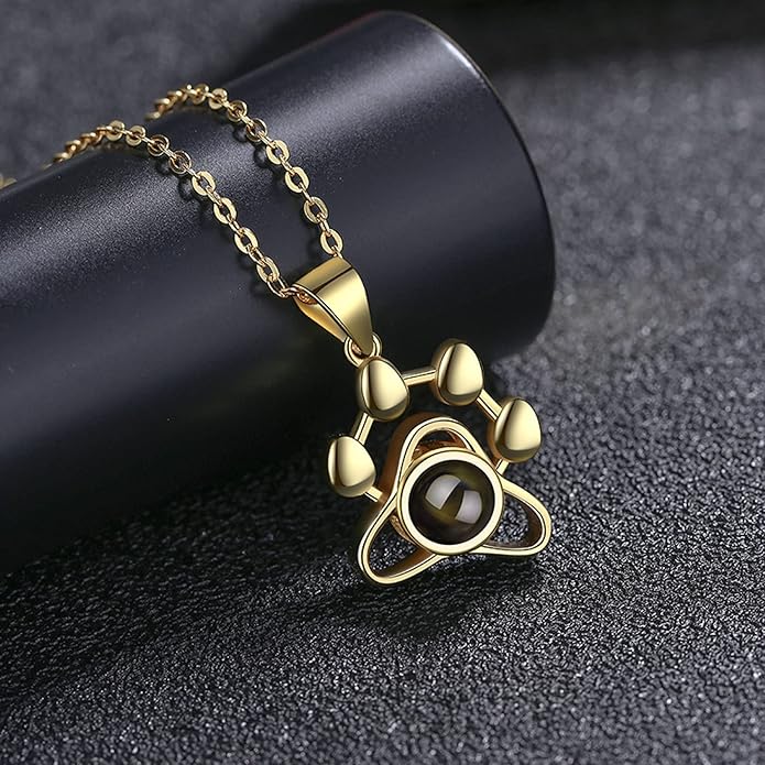 925 Sterling Silver Paw Print Necklace with Picture Inside–Personalized Memorial Necklace, Custom Photo Jewelry with Gift Box, Pet Jewelry Keepsake