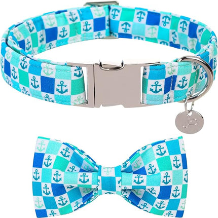 Dog Collar with Bow Tie, Comfortable Cotton Summer Dog Bowtie Collar, Durable Metal Buckle Cute Pet Collar for Puppy Girl Boy Dog or Cat, XS