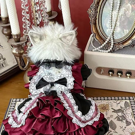 Fashion Sweet Puppy Dog Lace Princess Dress for EXTRAL Small and Small Dog D-red Medium