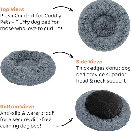 Donut Dog Bed - Premium Comfort for Anxiety Relief - Fluffy & Calming Design with Ultra-Plush Support | Cozy Round Dog Bed with Super Soft Circle Style (Dark Grey, Small)