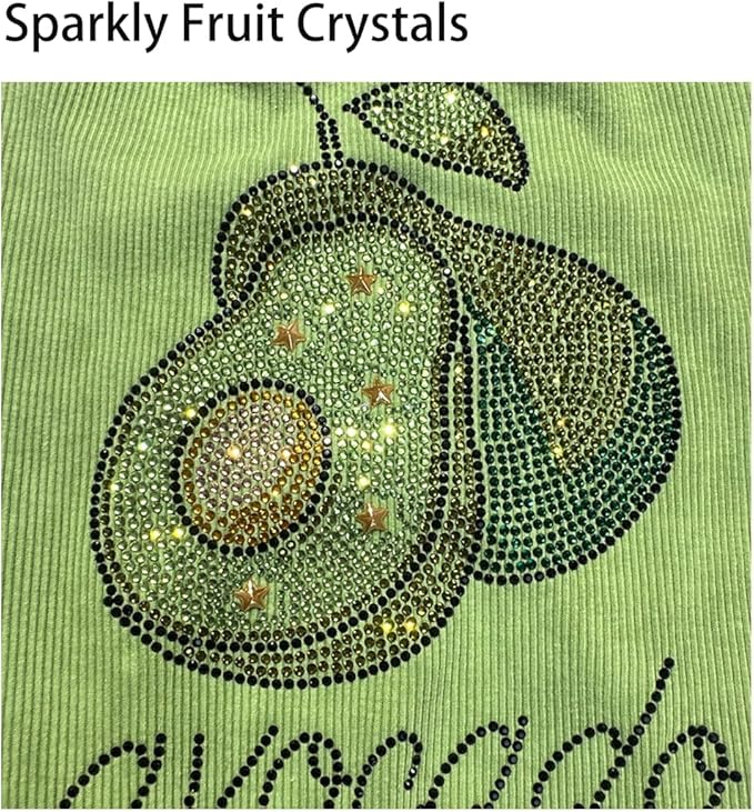 Washed Cotton Pet Vest with Rhinestone Fruit Designs, Soft & Stylish Small Dog Cat Vest for Spring Summer, Breathable & Shiny (Green-Avocado, X-Large)