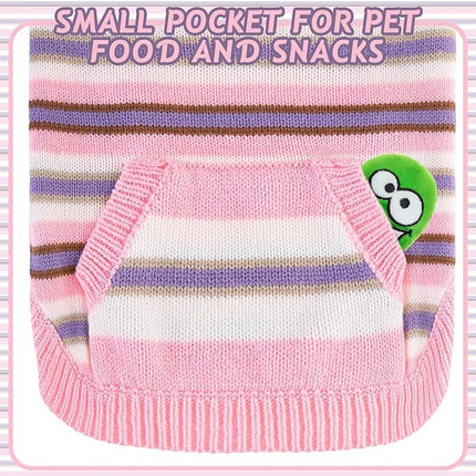 BINGPET Turtleneck Dog Sweater for Small Medium Large Dogs Boy or Girl,Warm Knitted Pullover Pet Sweaters,Colorful Striped Puppy Sweater with Cute Pocket,Great Gift for Pet in New Year(Pink,XS)