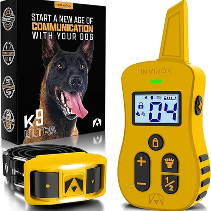 INVIROX Ultra K9 Dog Training Collar, 124 Levels for Reactive, Stubborn or Hard-to-Train Dogs, Long Range ¾ Mile, Night-Light Mode, Safe Communication, IP67 Waterproof E Collar for Large Dogs