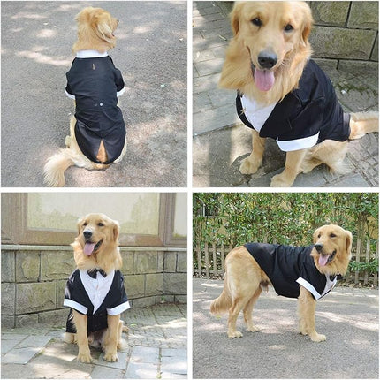 Lovelonglong Bulldog Costume Dog Suit Formal Tuxedo with Black Bow Tie Wedding Clothes for Pugs/French Bulldog/English Bulldog/American Pit Bull Black B-XL