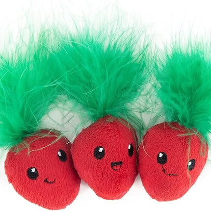 Catstages Strawbabies 3-Pack Catnip Cat Toys for Dental Health, Feather & Crinkle Teething Toys for Kittens and Indoor Cats, Interactive Play, Pink