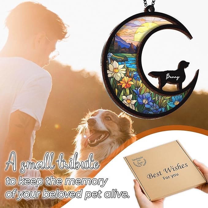 6'' English Setter Memorial Suncatcher, Personalized Name, Pet Ornament Window Car Hanging, Sympathy Gift for Loss of Pet, Passed Away Remembrance Gift for Dog Lovers SCD-B11-6-19