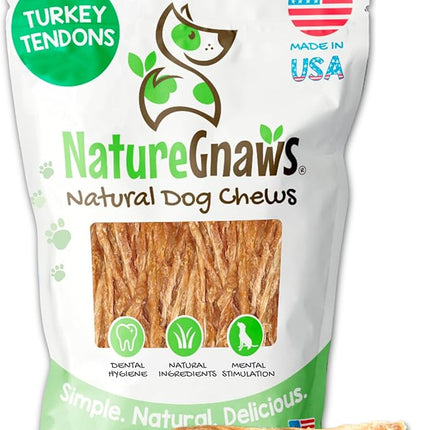 Nature Gnaws USA Turkey Tendons for Dogs (1Lb) - Delicious Grain Free Reward Snack for Small, Medium & Large Breeds - Premium Natural Dog Chew Treats