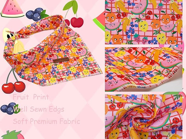 Little Tail 's Elegant Fruit Print Dog Bandana, Adjustable Birth DAY Bib Scarf - Summer Theme for Medium/Large Dogs