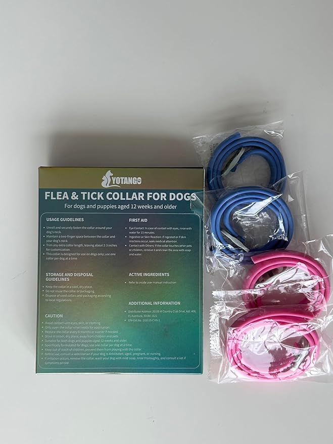 YOTANGO 4 Pack Flea Collar for Dogs, Dog Flea Collar Waterproof, 32 Months Prevention, Dog Fleas and Tick Treatment, Adjustable Fleas and Tick Protection for Dogs Puppy(Blue & Pink)