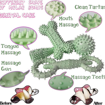 4 Pack Puppy Toys for 2-8 Months Pets Dog Chew Toy for Small Puppies Teething Toys for Cleaning Teeth Food Dispensing Soft Durable Rubber Bone Funny Ball Interactive Donut Treat Dumbbell (Green)