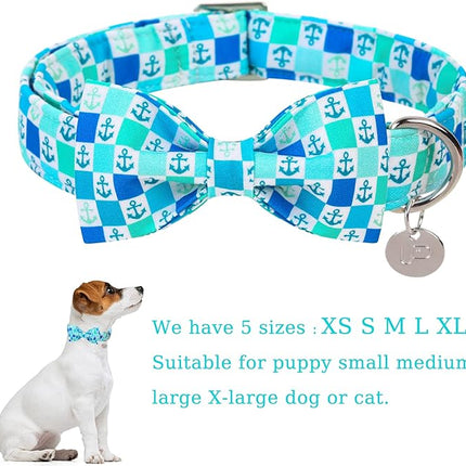 Dog Collar with Bow Tie, Comfortable Cotton Summer Dog Bowtie Collar, Durable Metal Buckle Cute Pet Collar for Puppy Girl Boy Dog or Cat, XS