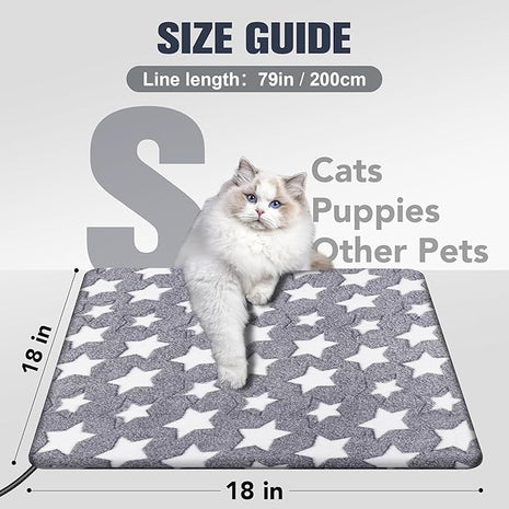 Cat Heating Pad, Waterproof Pet Heating Pad for Cats Dog Indoor, 11 Adjustable Temperature Cat Warming Bed Mat with Timer, Indoor Heated Bed with Chew Resistant Cord (S: 18'' L X 18W '')