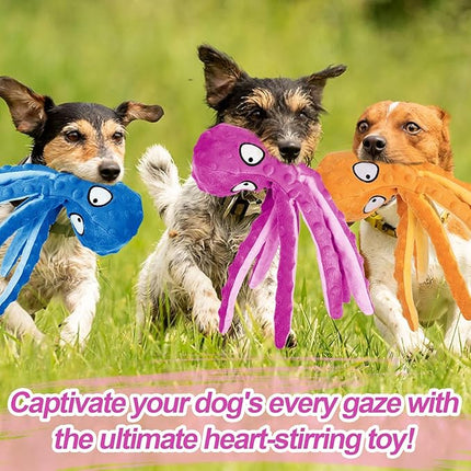 Alphatool Squeaky Dog Toys - 3pcs No Stuffing Octopus Soft Plush Crinkle Toys to Keep Them Busy, Interactive Essentials for Small Medium Pets Dogs Gifts, Blue/Purple/Orange