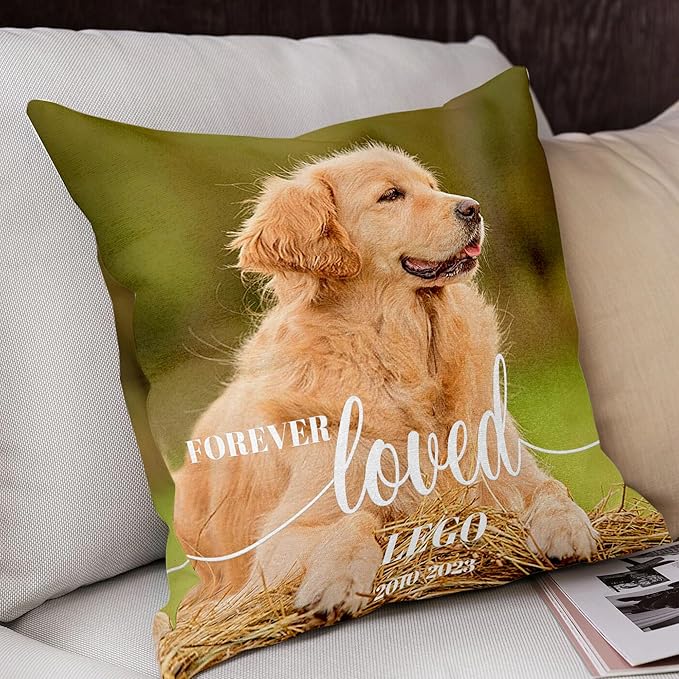Funny DIY Personalized Dog Memorial Throw Pillows with Pictures Name, Custom Pet Memorial Gifts for Loss of Dogs, Dog Cat Memorial Pillow, Customized Bereavement Sympathy Gifts for Pet Lover