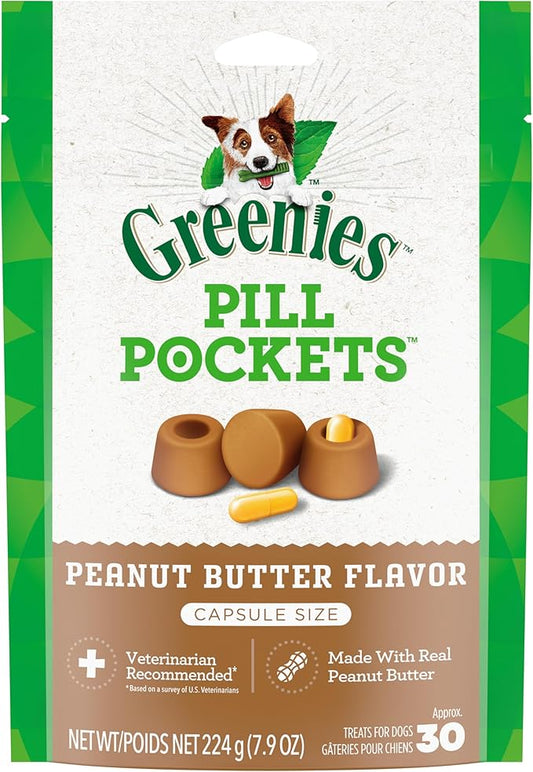 Greenies Pill Pockets for Dogs Large Size, Soft Dog Treats, with Real Peanut Butter, 7.9 oz. Pouch (30 Treats)