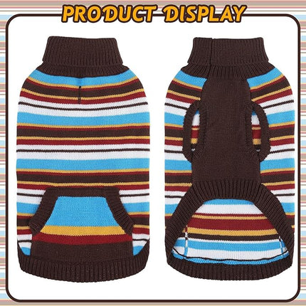 BINGPET Turtleneck Dog Sweater for Small Medium Large Dogs Boy or Girl,Warm Knitted Pullover Pet Sweaters,Colorful Striped Puppy Sweater with Cute Pocket,Great Gift for Pet in New Year(Brown,XS)