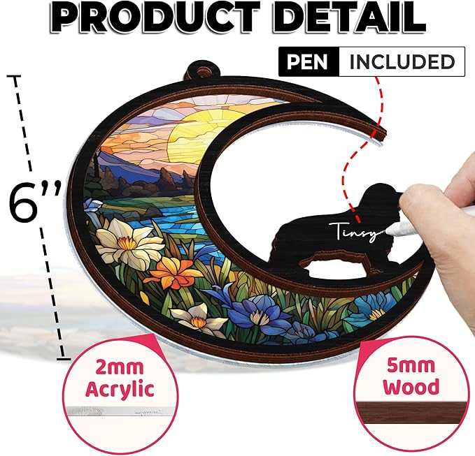 6'' Cavalier King Charles Spaniel Memorial Suncatcher, Custom Name Breed, Pet Ornament Window Car Hanging, Sympathy Gift for Loss of Pet, Remembrance Gift for Dog Lovers 21-SS1