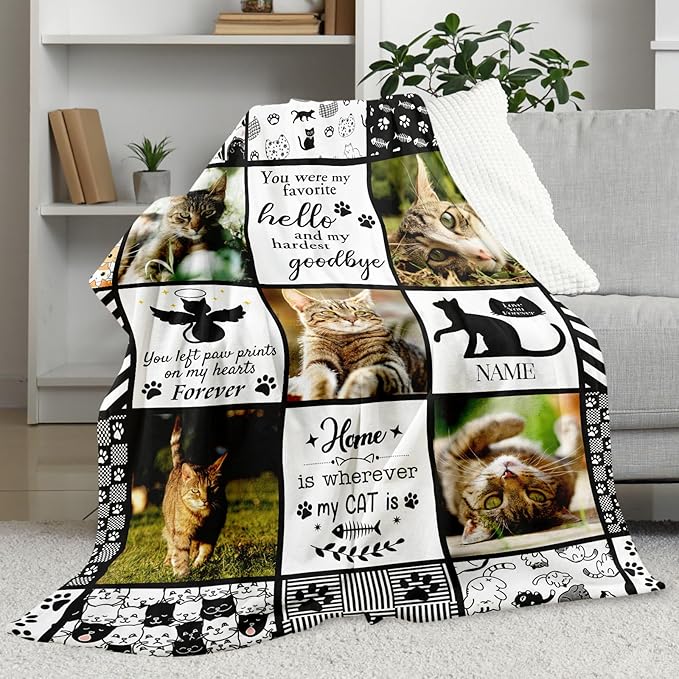 Personalized Pet Memorial Throw Blanket with Photo-Pet Memorial Gifts for Dogs Cats Loss of Dog Sympathy Gift Bereavement Remembrance Passing Away Gifts (Just for Cat)