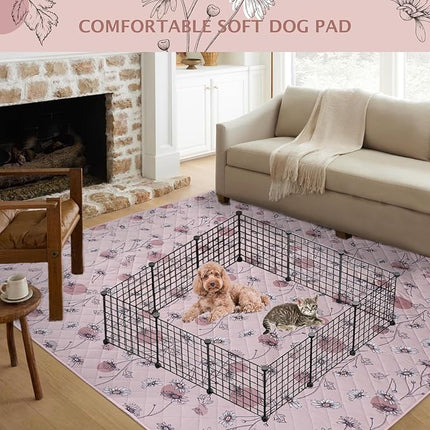 IEUUMLER Washable Pee Pads for Dogs, 1 Pack Non-Slip & Waterproof Pack Whelping Pad, Reusable Washable Puppy Potty Training Pad with Fast Absorbent for Playpen EU007 (Pink Daisy, 63"X63"-1pcs)