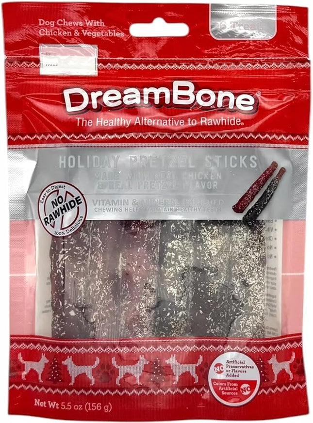 DreamBone Holiday Pretzel Sticks, 6 Count, Rawhide-Free Chews for Dogs